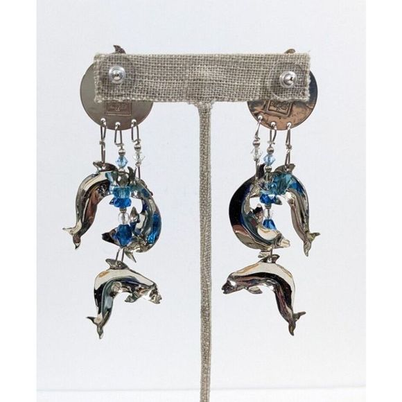 Lunch at the Ritz Dolphin Dance Dangle stud Earrings 14k gold posts rare retired - Picture 9 of 10